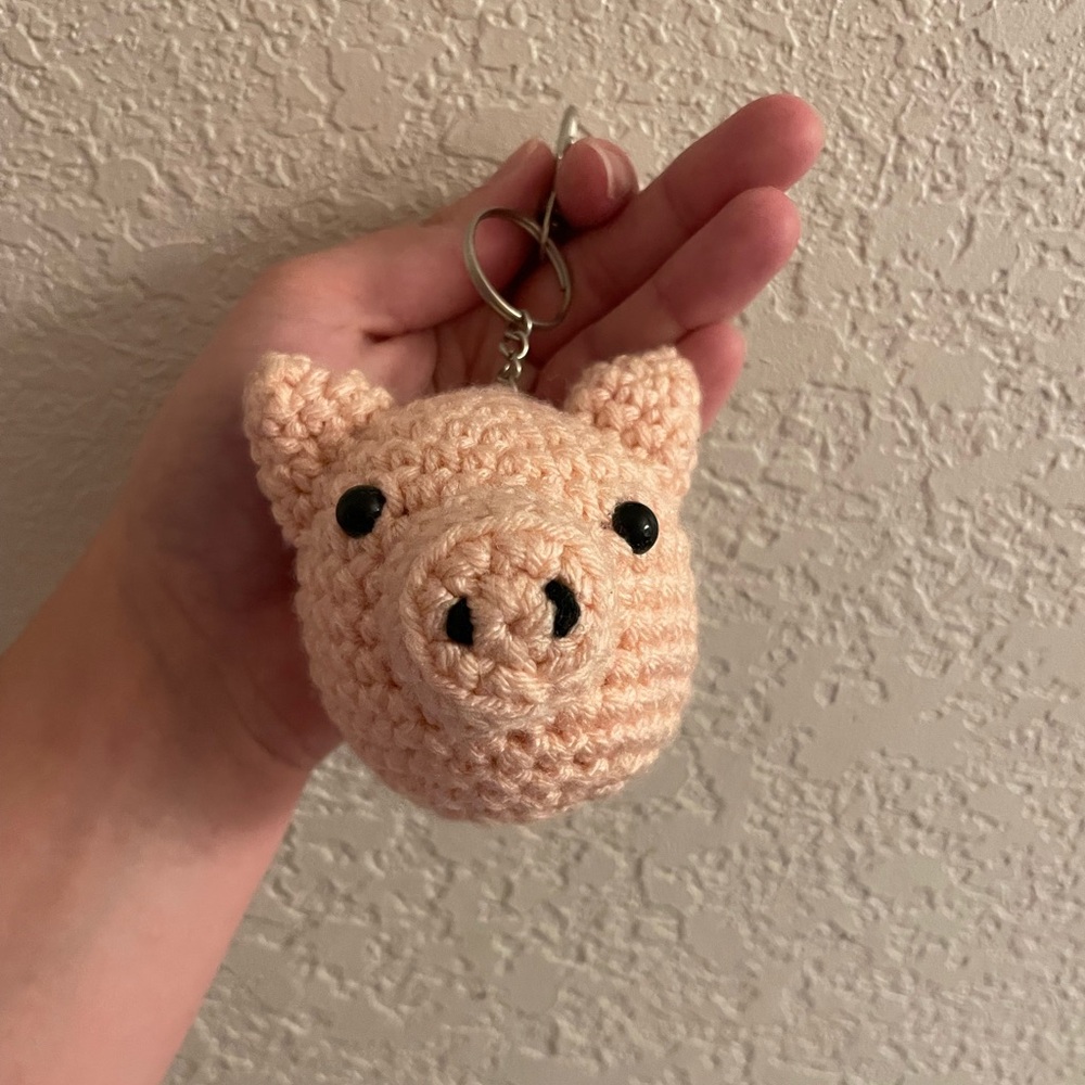 Crocheted Pig Keychain